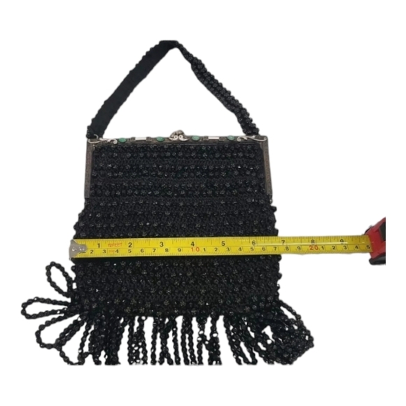 Antique Vintage 1920's Art Deco Beaded Black Flapper Handbag Purse Bag - Picture 10 of 11